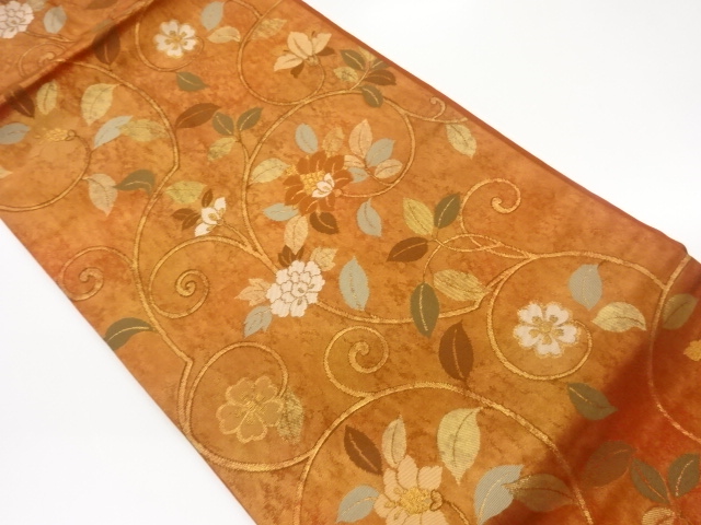 JAPANESE KIMONO / NAGOYA OBI / SILK / GOLD / FLORAL ARABESQUE